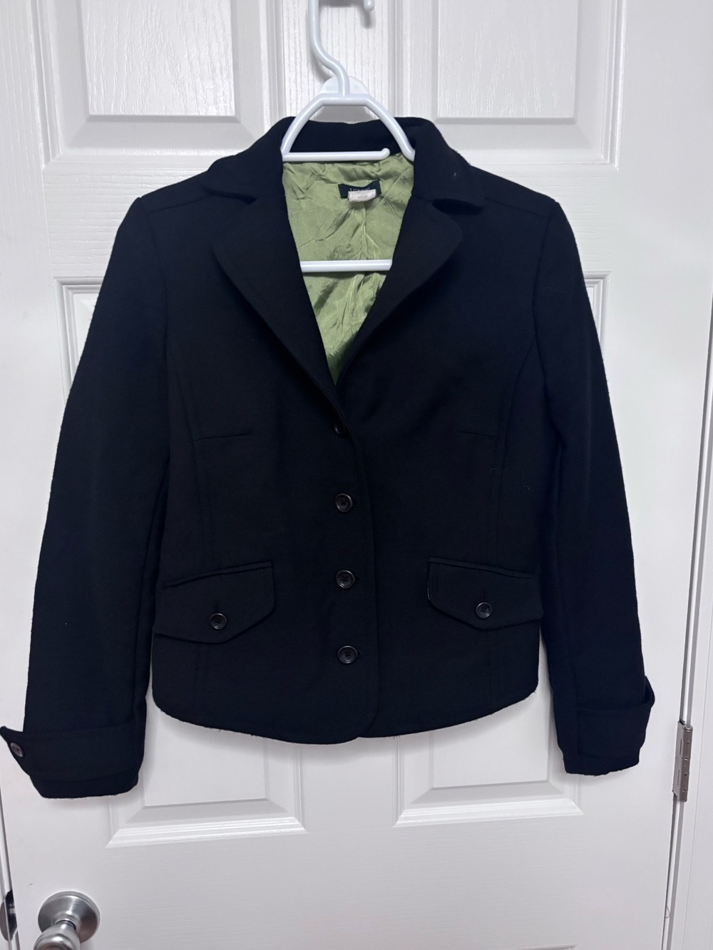 J. Crew Black Wool Blazer with Green Lining